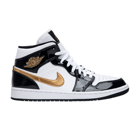Nike Air Jordan 1 Mid Patent Black White Gold 852542-007