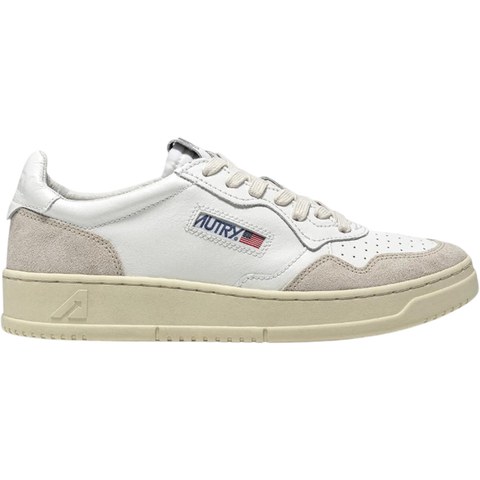 Autry Medalist Leather Low White Beige Suede (Women's) AULW LS33