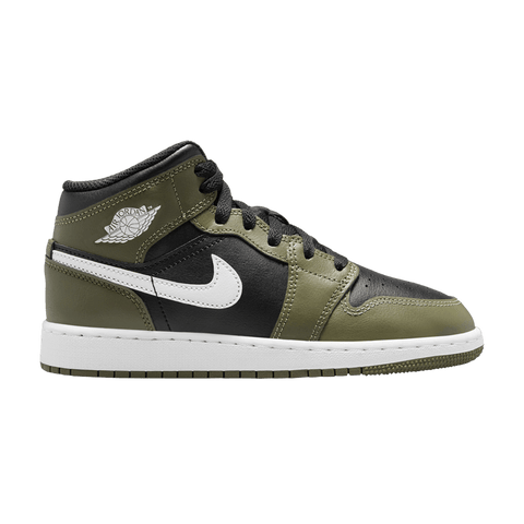 Nike Air Jordan 1 Mid Black White Olive (GS) DQ8423-092