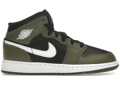Nike Air Jordan 1 Mid Black White Olive (GS) DQ8423-092