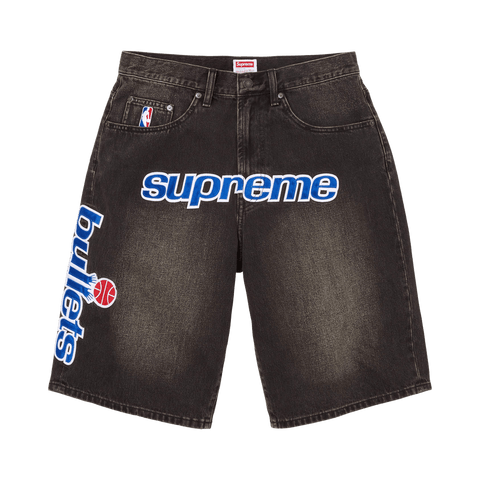 Supreme x Mitchell & Ness Washington Bullets Baggy Denim Short 'Washed Black' SS26SH40-WASHED-BLACK